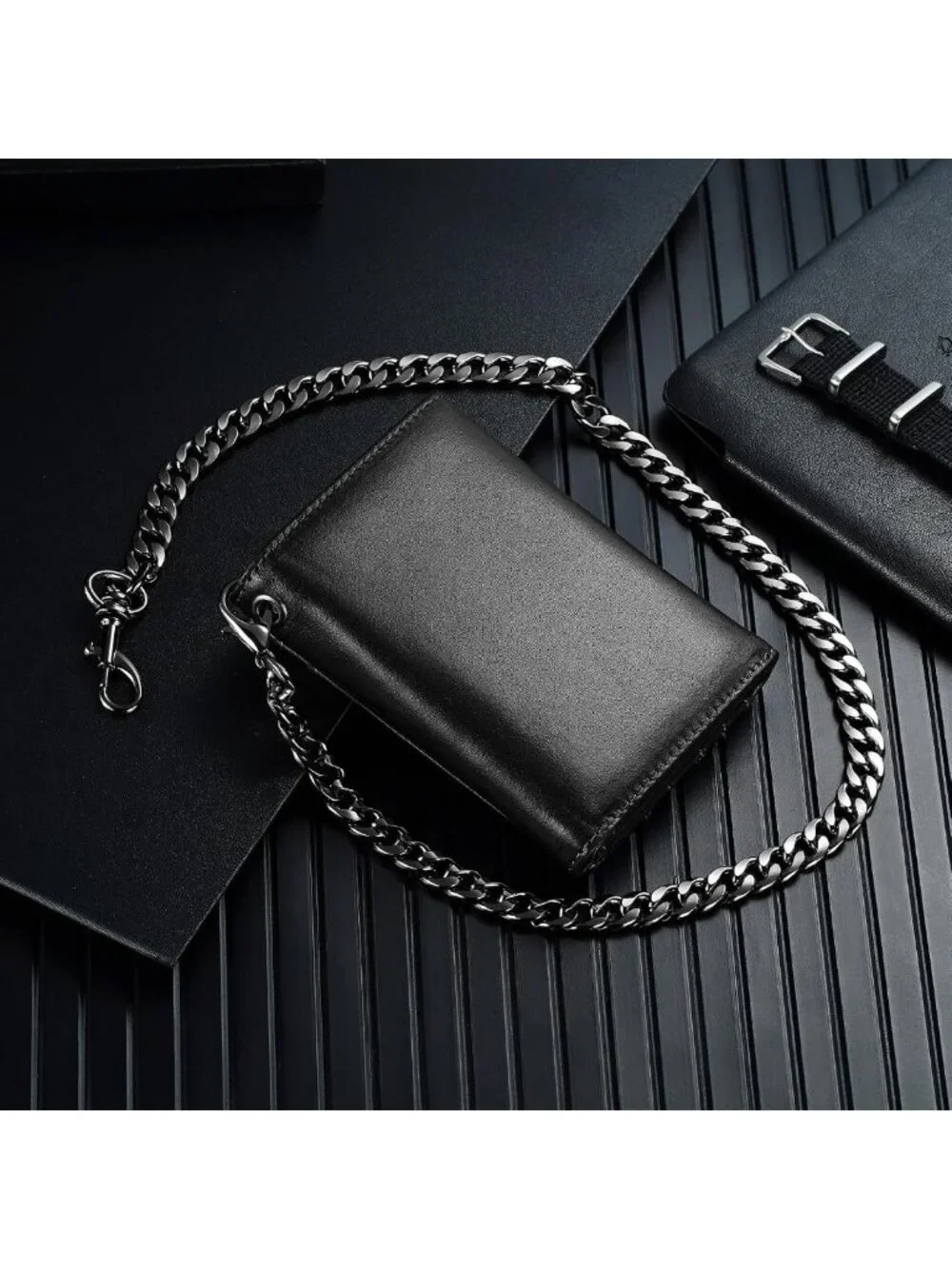 RFID Blocking Genuine Leather Trifold Wallet for Men | Anti-Theft Chain, 12 Card